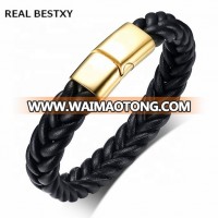 REAL BESTXY custom logo  engraved logo Hot Selling Europe Fashion Bracelet With Stainless Steel Clasp Leather Bracelet for Men